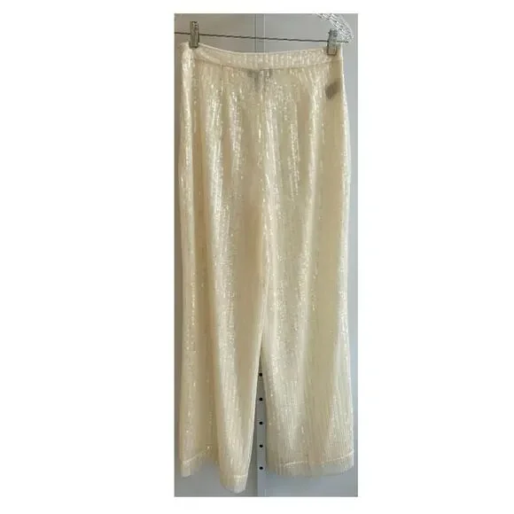 MINT House of Harlow 1960 Revolve Wide Leg Sequin pants High Waist Cream Size 6 - Picture 2 of 8